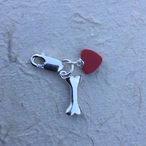 925 Sterling silver dog bone w/ ❤️enamel heart, 2 4 1 charms